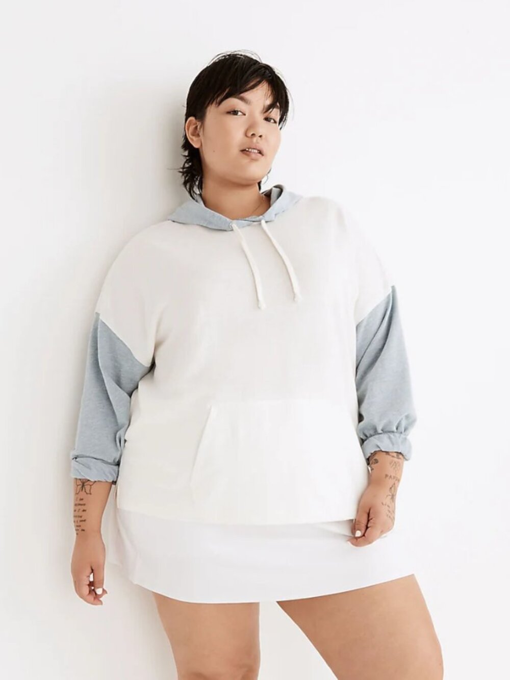 NWT Madewell MWL Skyterry White & Blue Hoodie Sweatshirt in Women's XXL